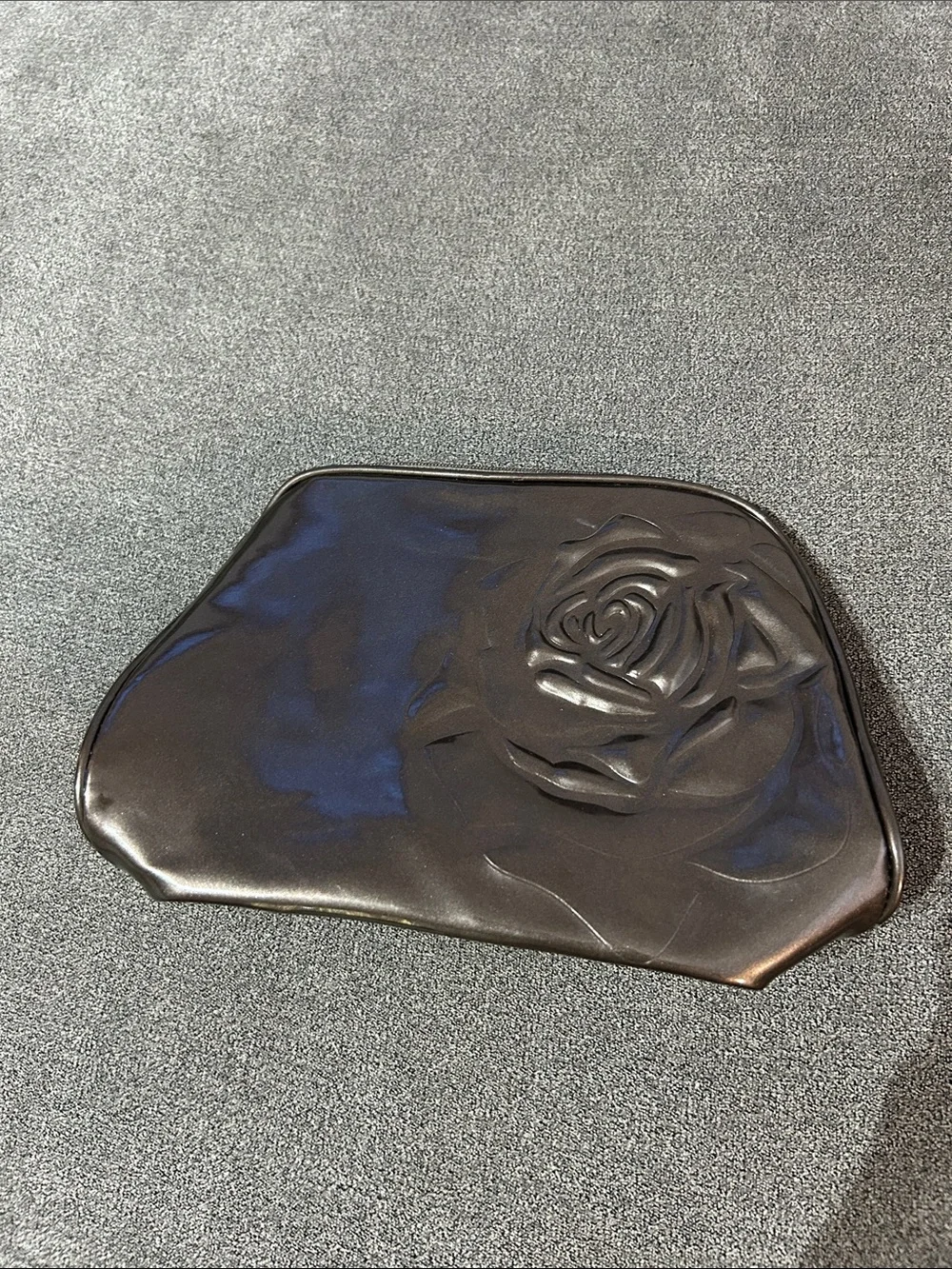 Lancome Black Patent Rose Embossed Makeup Pouch